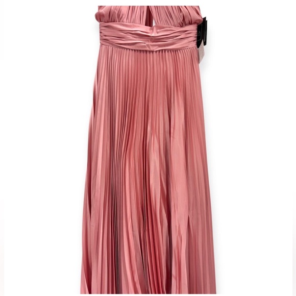 Mac Duggal NEW Rose Pink Pleated Halter Neck Asymmetrical Hem Satin Gown Size 18 - Picture 7 of 15